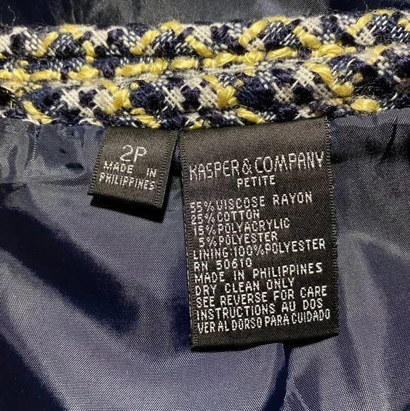 Kasper & Company Wool Blend Plaid Skirt Size 2P Black/Yellow/Grey